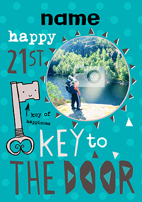 HAP-PEA-NESS - Birthday Card 21st Photo Upload Key of the Door